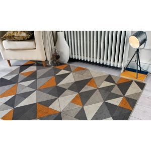 Pflegeleichte Formen Grauer ockerfarbener geometrischer Teppich von Floorita